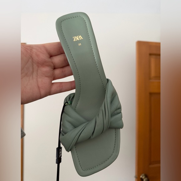 Zara Sage Green Knotted Leather Heels - Picture 12 of 12